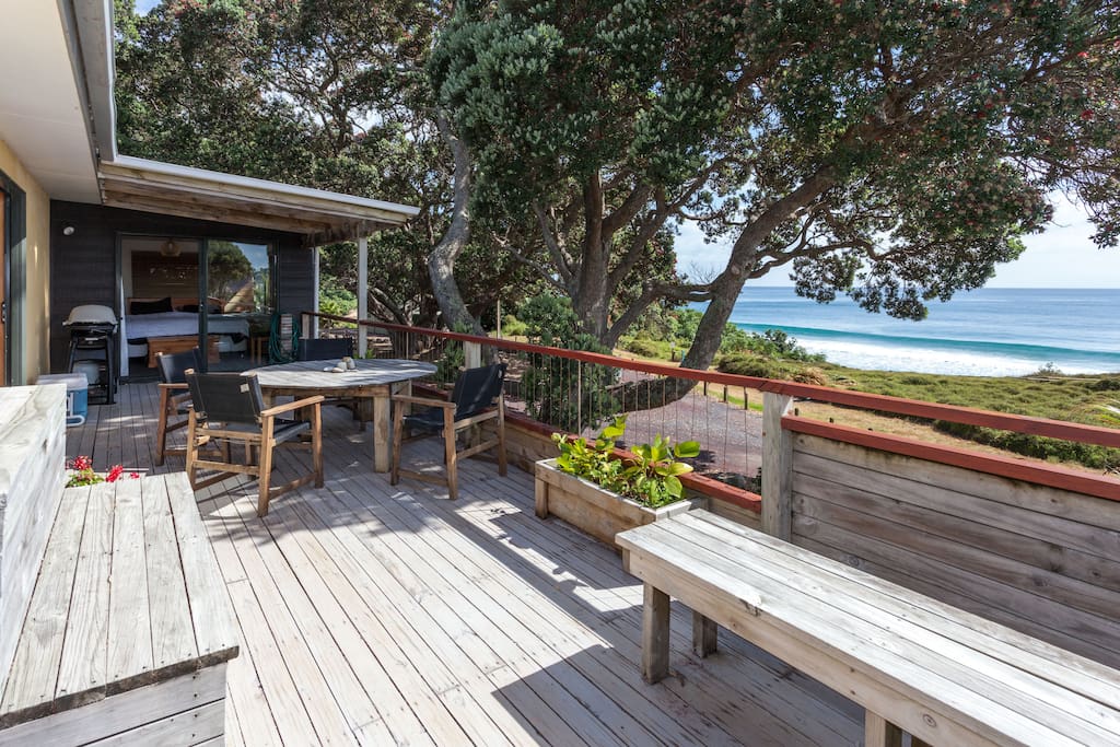 Grandstand views of the surf and sheltered BBQ area
