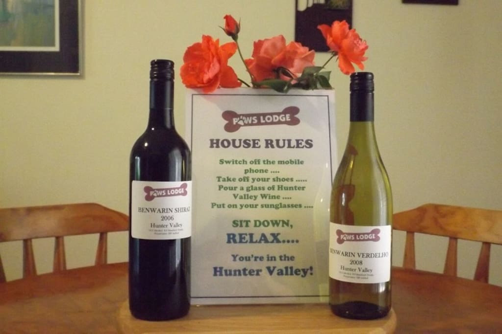 Welcome Message with Complimentary Hunter Valley Red & White wines