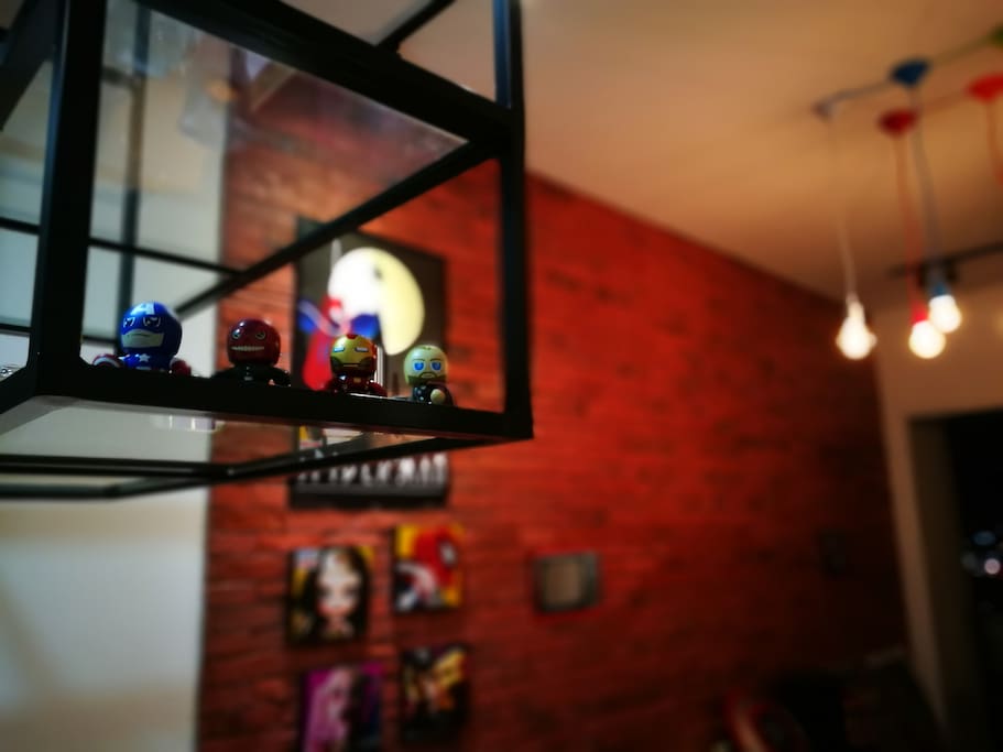 Super heros in the "living room" welcoming guest :)