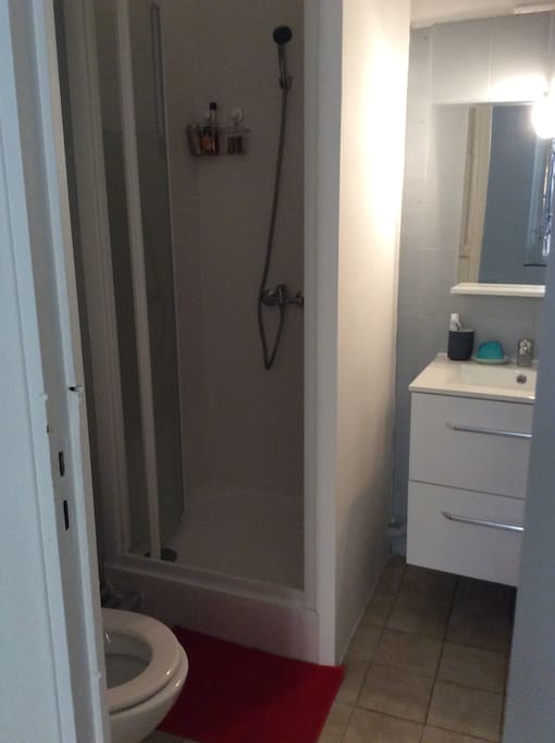 Salle de bain douche, lavabo, WC