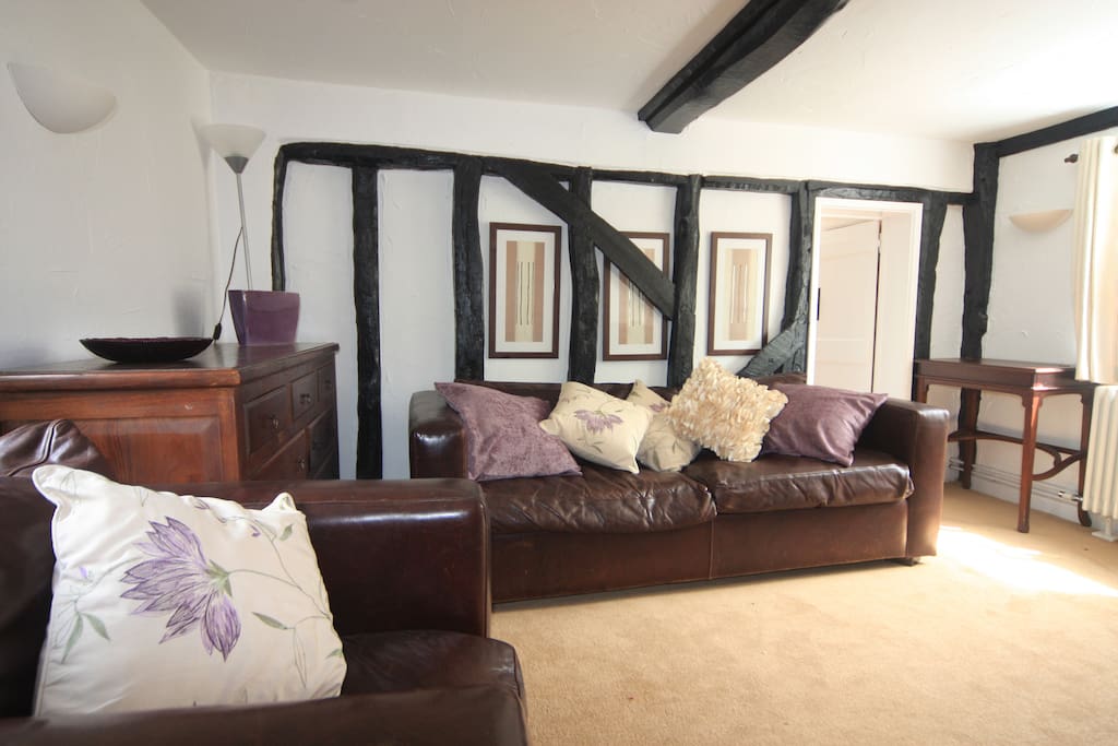 Comfortable lounge full of character.