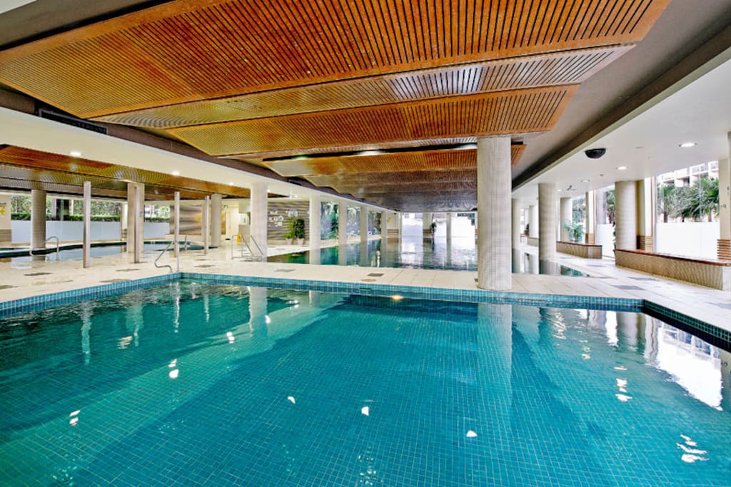 Pool, gym and spa in complex.