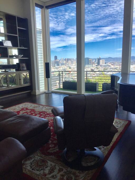 Living room with downtown SF view