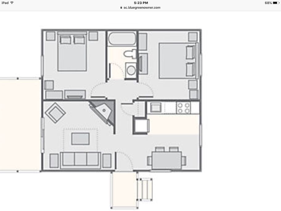 This is the floor plan for the 2 bedroom cottage.