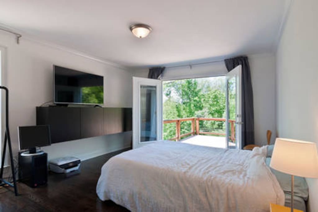 Wake up to greenery in the backyard. French Doors open up to a deck. Enjoy breakfast outdoors!