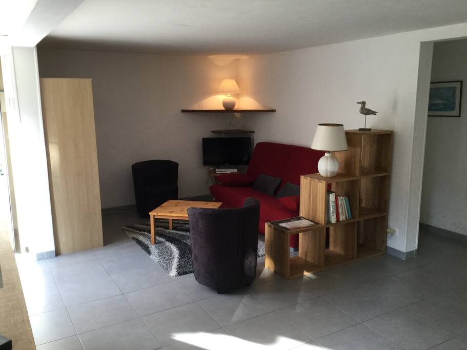 Pièce principale, avec un canapé deux couchages possibles