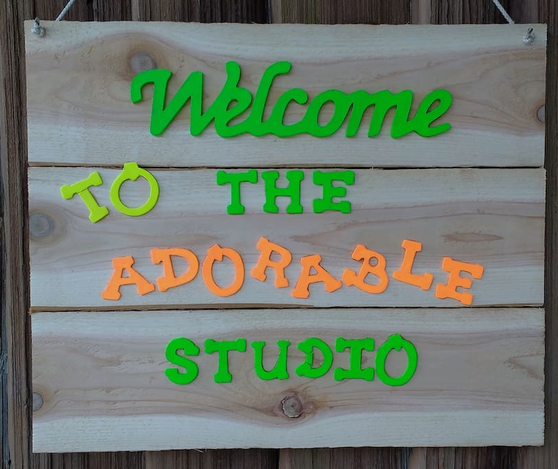 Welcome sign just outside Studio door.