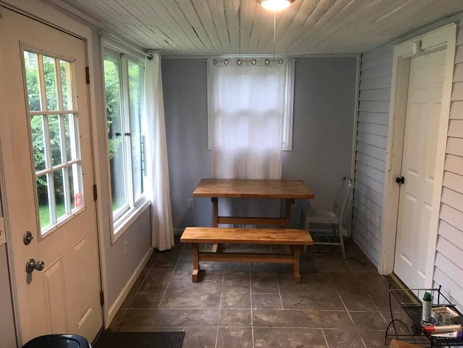 Back patio with washer and dryer
