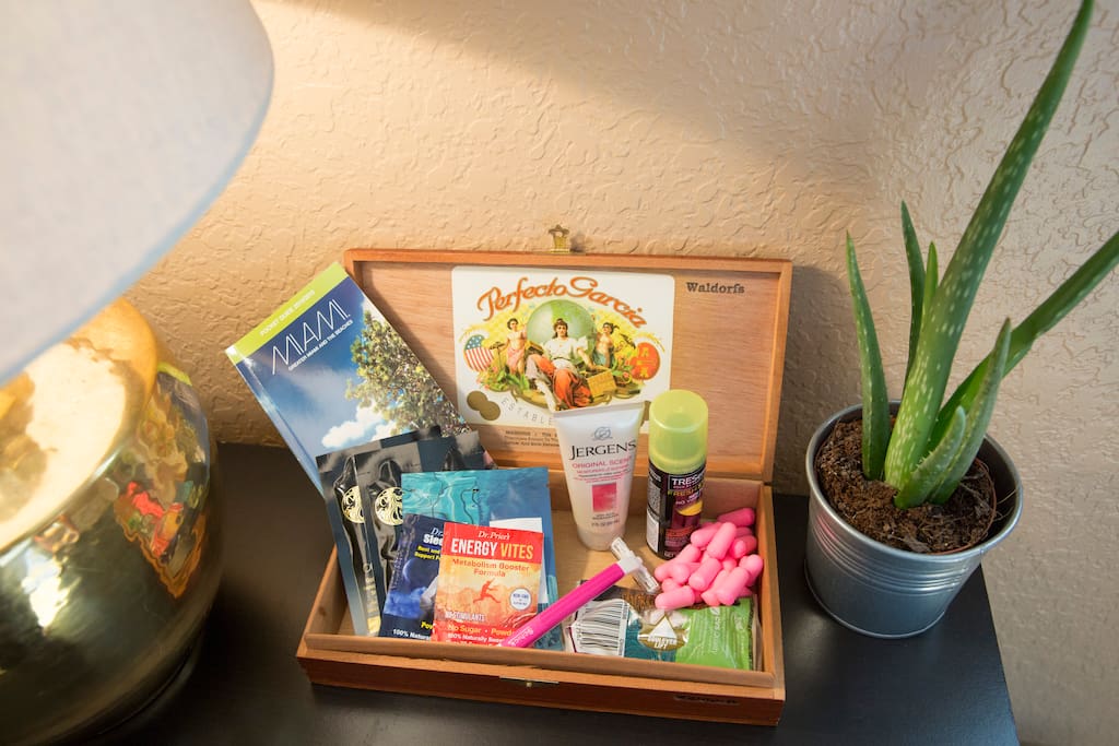Traveller's stash if you forgot a razor, ear plugs, or shampoo.