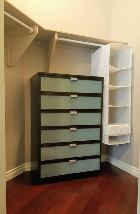 Large walk-in closet connects to bathroom.