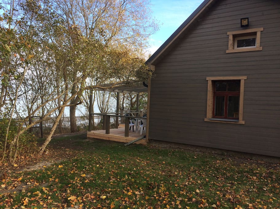 Side view of cottage and deck