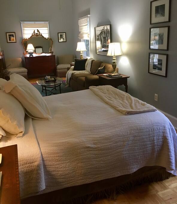 Lots of space! Two TVs, fridge, coffee, toaster. And a romantic fireplace!
