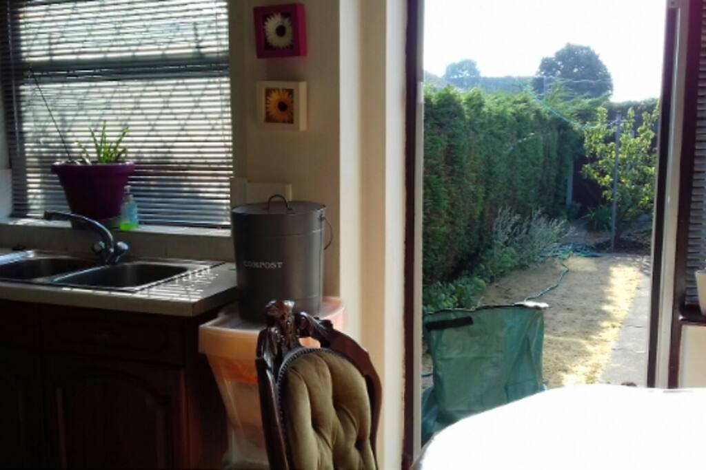 Dining area overlooks garden