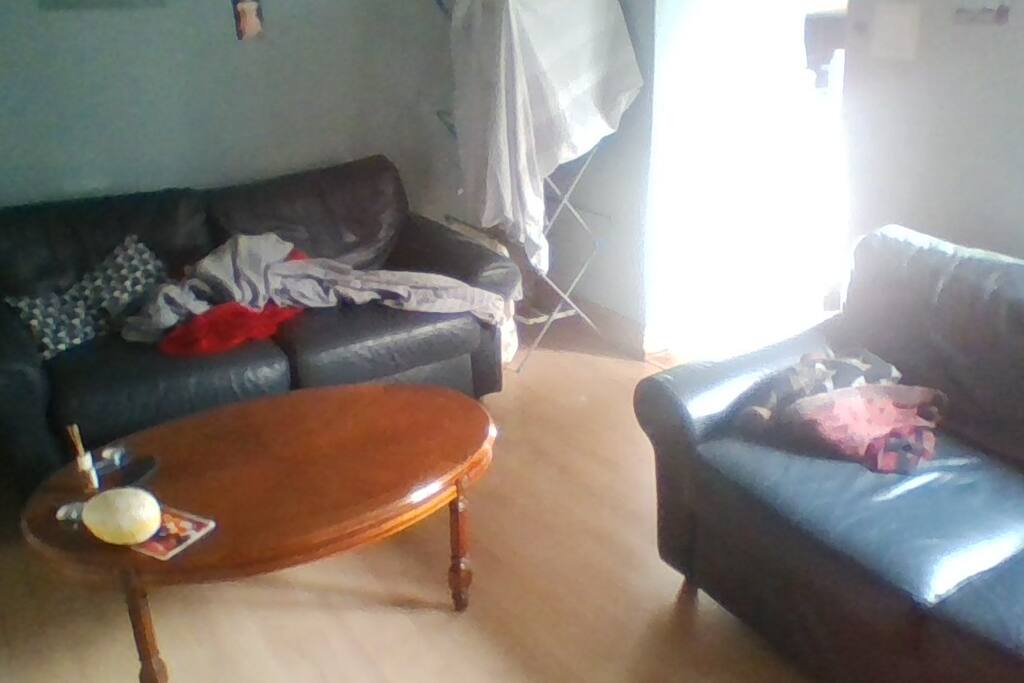 There is a TV. (Where I'm standing in this photo)