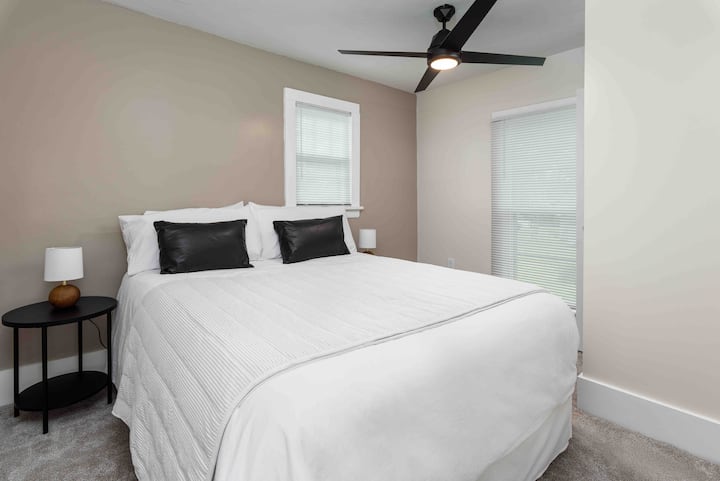 Queen Size Bed + Closet and new ceiling fan
