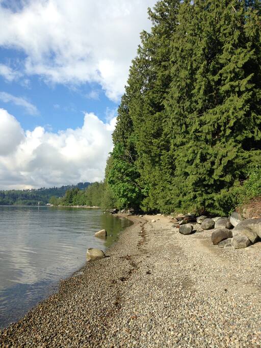 Cates Beach, there are sandy spots, bring your picnic blanket!