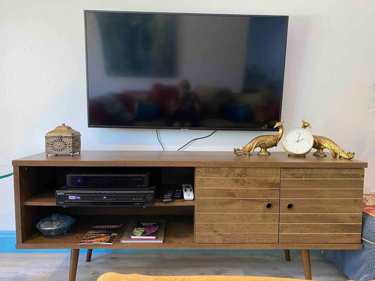 Smart TV with ROKU and super fast internet.