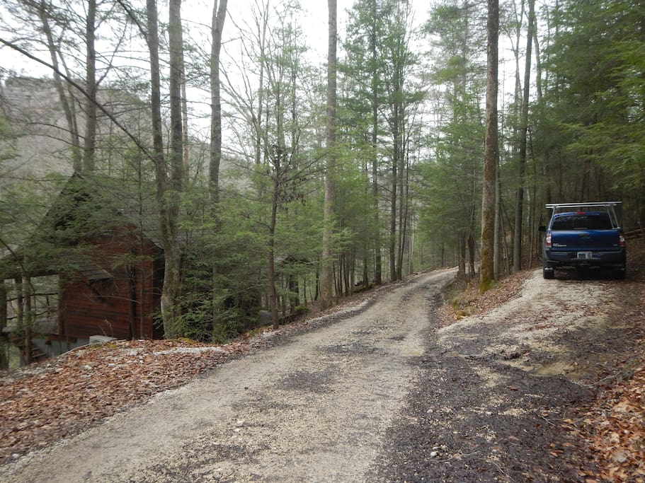 Parking is across from the cabin