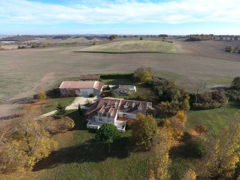 A birds eye view of Lafont, after the sunflowers have been harvested.