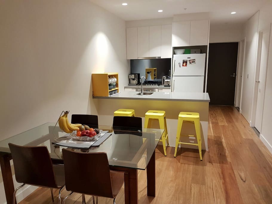 Our kitchen and dining area are available for you to use and make any meals you need! If you need something you can't see please have a poke around for it!