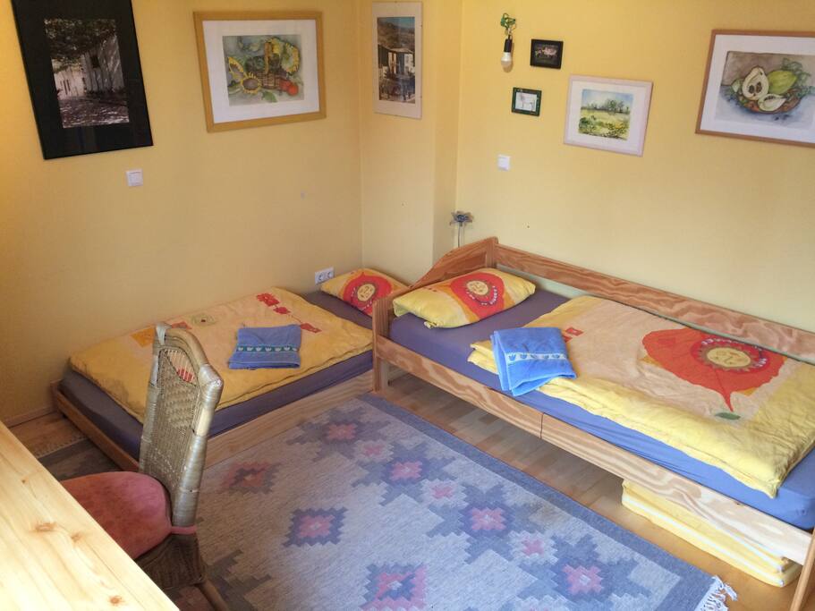 Room equipped with two beds