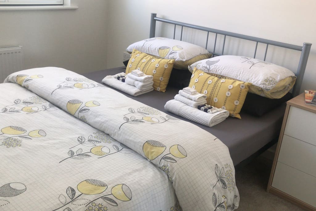 King size Bed - with memory foam mattress. Towels provided for use aswell as a small selection of toiletries