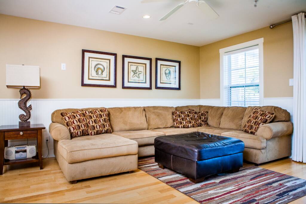 Sectional Sofa in living room 1 opens to 10 x 15 foot covered poarch