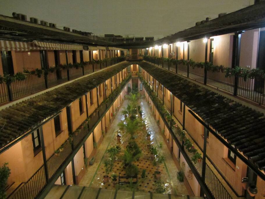 Vista nocturna del patio
