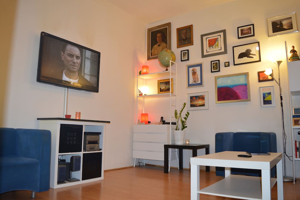 Living room, cable television.