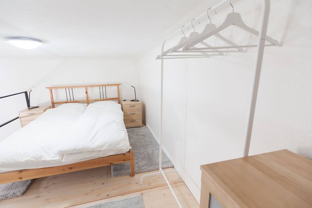 King sized bed on the mezzanine-level