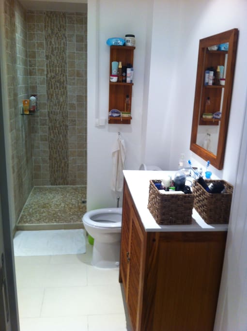 La salle de bain moderne avec WC que l'on partagera