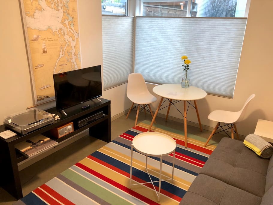 Den - TV with Netflix & HBO, Turntable, Bluetooth Radio