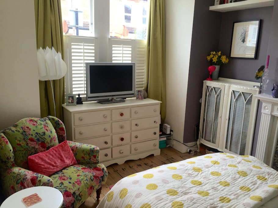 Bedroom 1 with TV and double bed