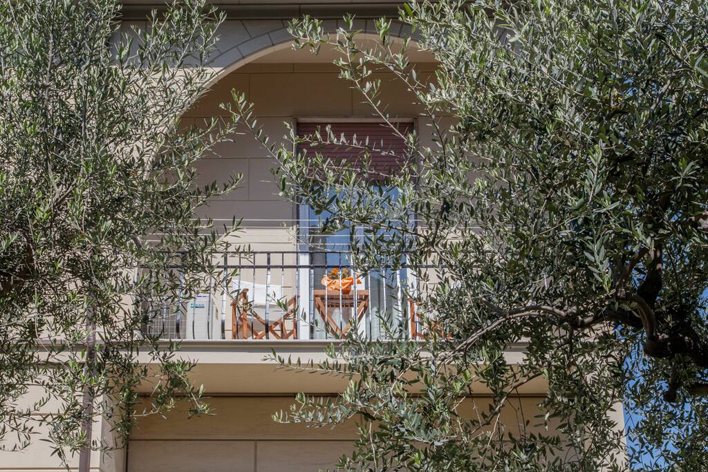 The balcony view from the garden