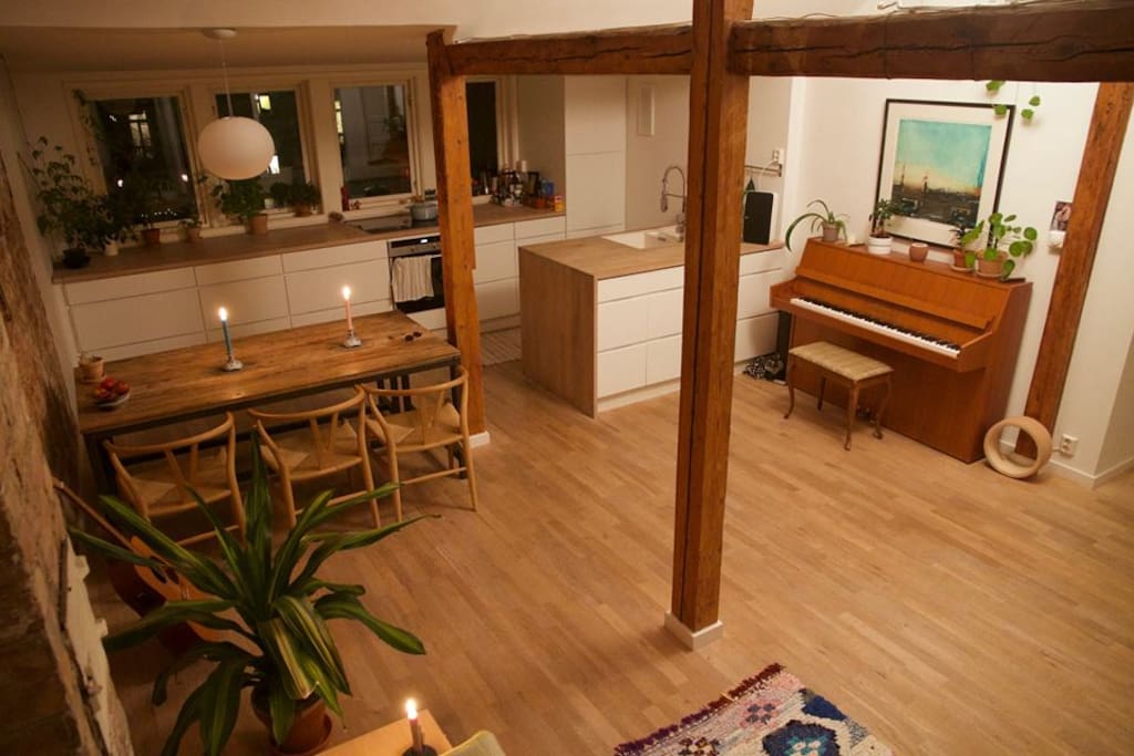 Kitchen and dining area nighttime