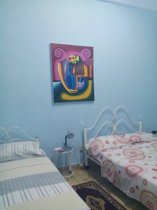 La habitación cuenta con dos cama una matrimonial y una personal