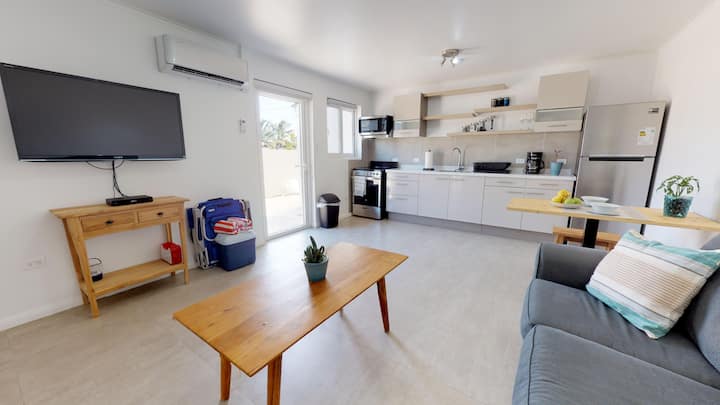 The living room has everything you need for your vacation. Sofa bed, table for breakfast,  Smart Tv with YouTube and Netflix connection.