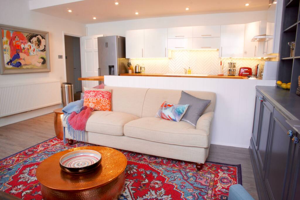 The lounge and kitchen
