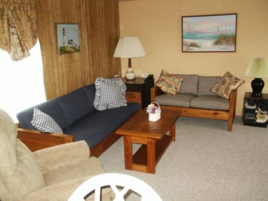 Spacious living room full sized sofa; love seat & additional seating.