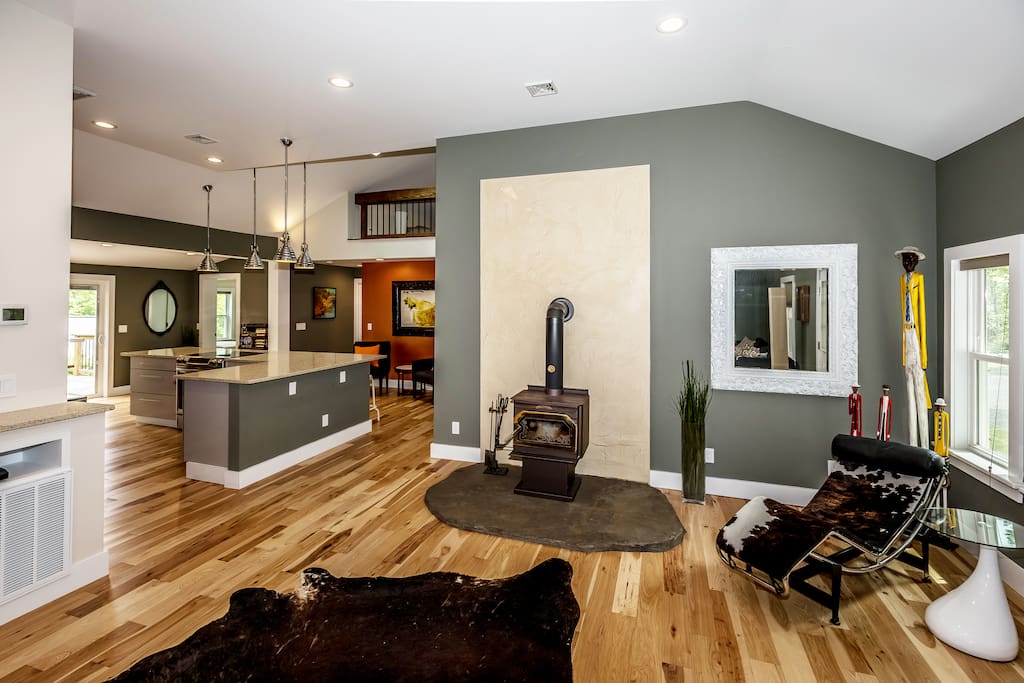 Living Room & Kitchen & Fireplace