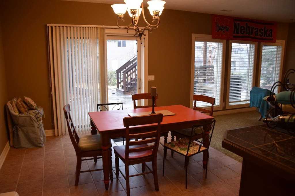 basement dining room w/ access to back yard