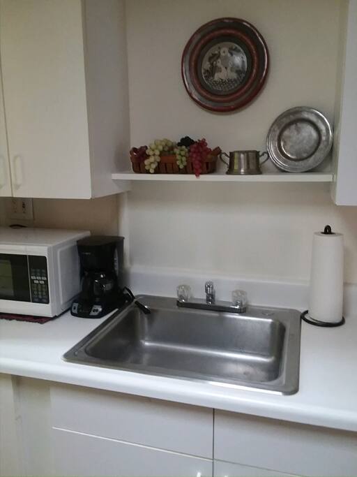Microwave, coffee pot