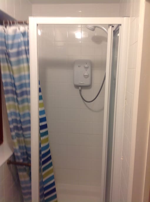 Shower room and toilet with wash basin.