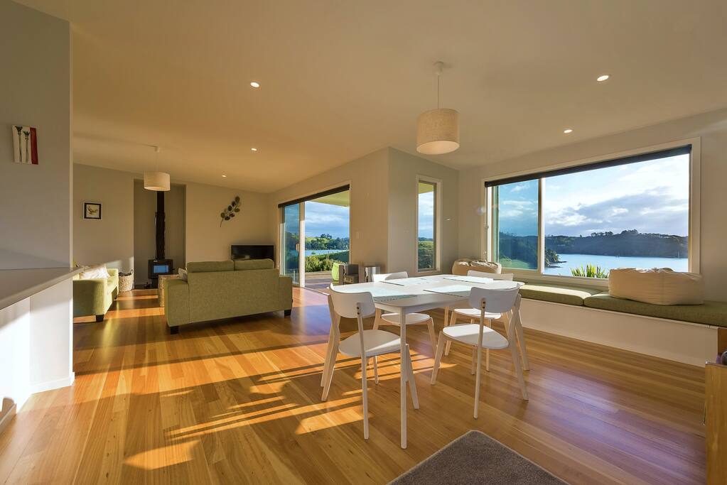 The spacious open-plan living area.