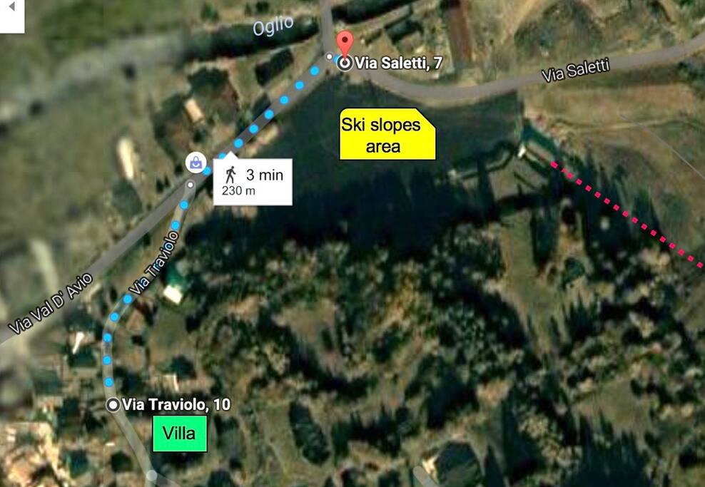 Distance to Ski area on Google map