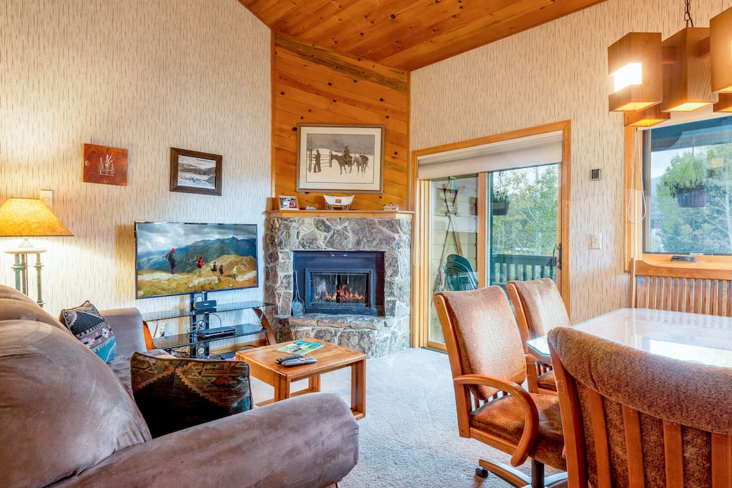 Enjoy the warm ambience of the wood burning fireplace after a great day of alpine adventures.