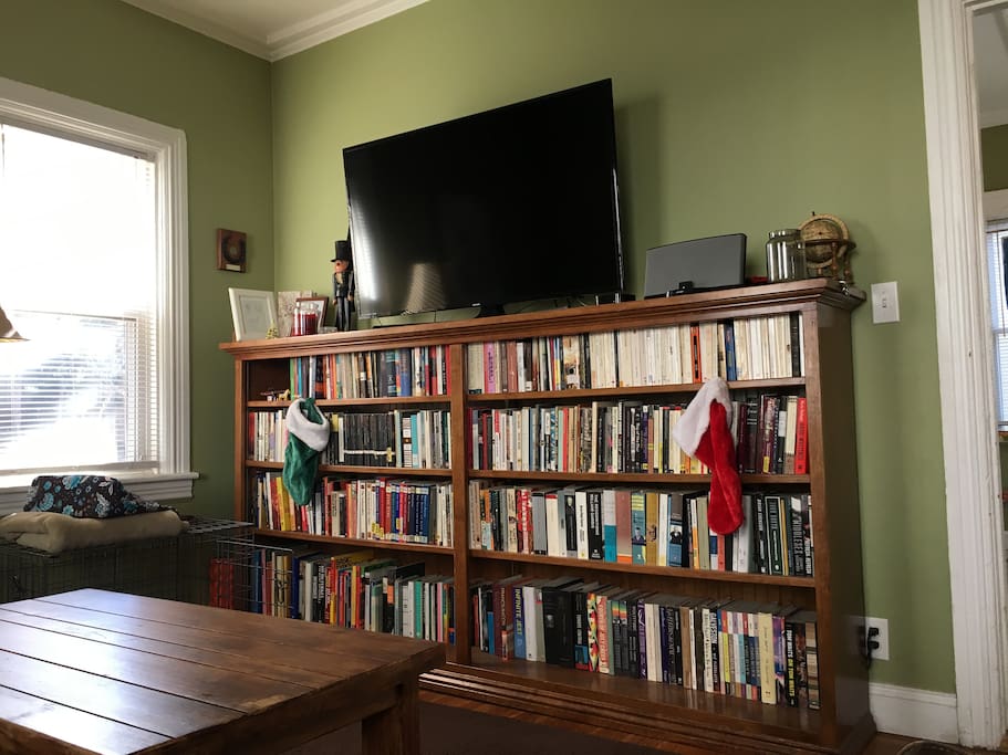 Lots of books and 50-inch HD TV with Apple TV and Bose stereo