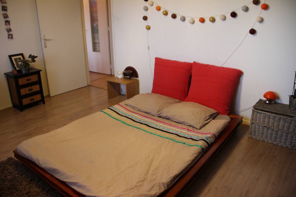 Comfortable double bed in the bedroom.