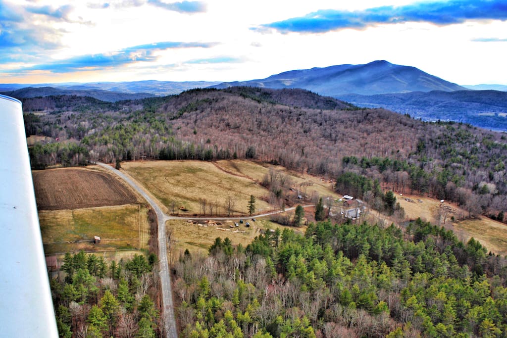 View to the south, farm in foreground and Mt Ascutney in background