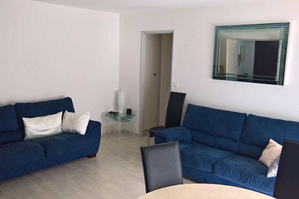 pièce de vie équipée de 2 canapés lits